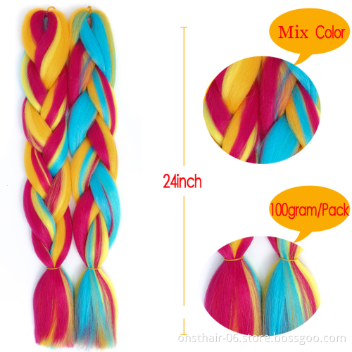 Factory Jumbo Braids 24inch 100g Colorful Synthetic Crochet Hair Braiding Hair for women 2020